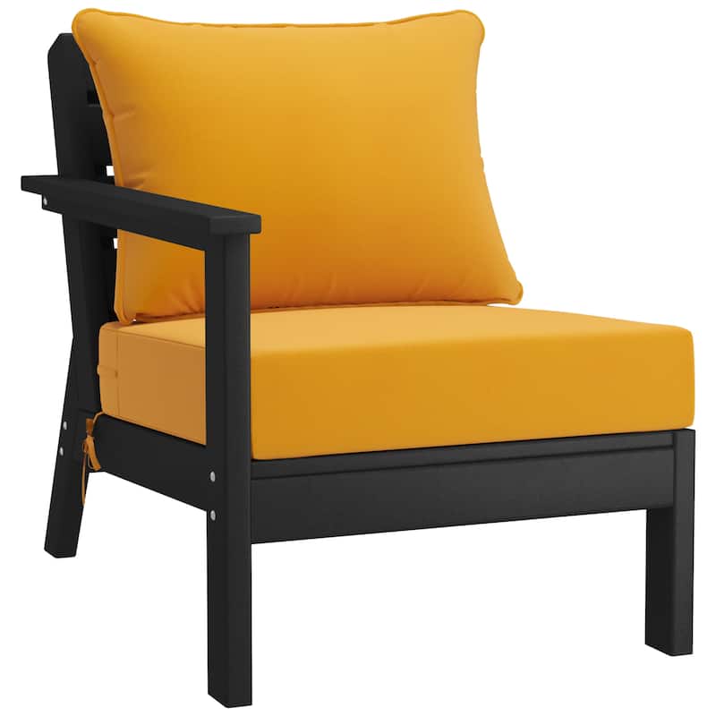 Birchwood All Weather HDPE Outdoor Patio Deep Seating Black Left Arm Facing Chair With Cushions (1-Piece)