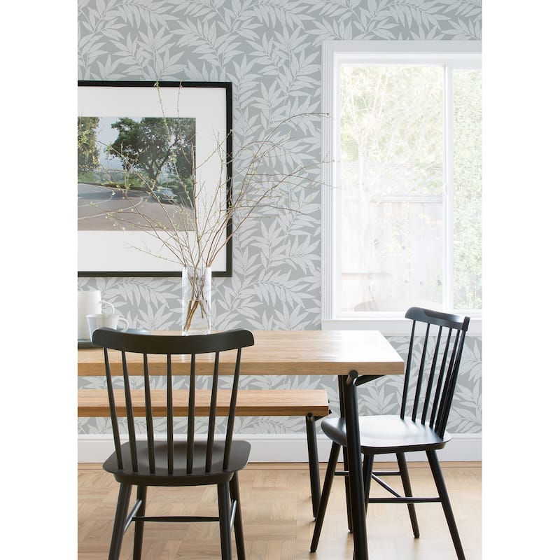 A-Street Prints Morris Light Grey Leaf Wallpaper