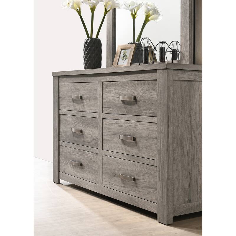 Roundhill Furniture Floren Contemporary Weathered Gray Wood Bedroom Set, Panel Bed, Dresser, Mirror, Nightstand