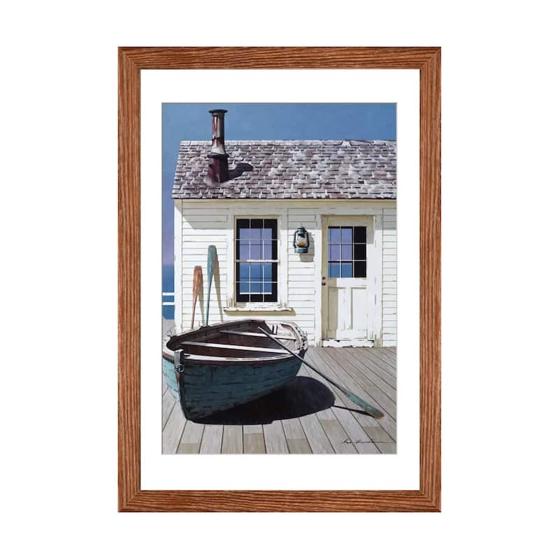 iCanvas "Blue Boat On Deck" by Zhen-Huan Lu - Walnut - 32x24x1