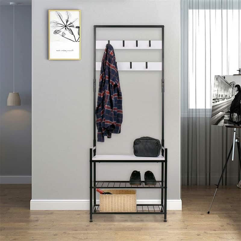 Coat Rack Shoe Bench - 25.19 x 12 x 68 - White