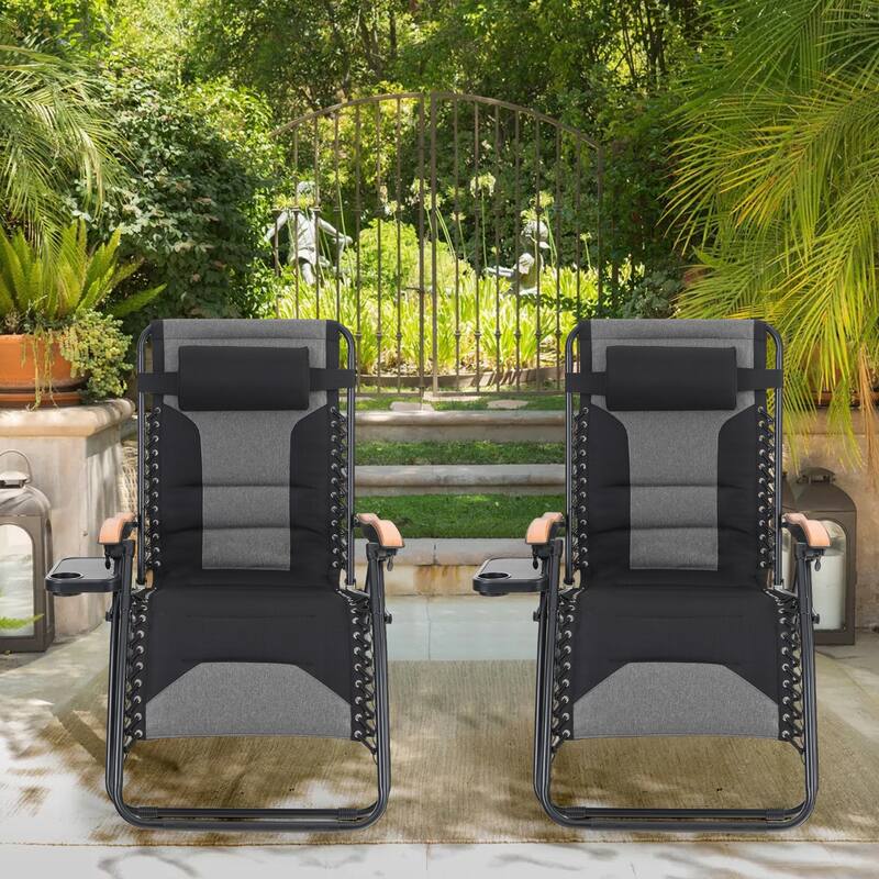 Padded Zero Gravity Chair 2 Pack Oversize Lounge Chair with Free Cup Holder
