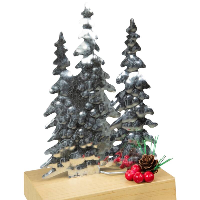 8.5" Silver Brown Metal Deer Trees Christmas Stocking Holder