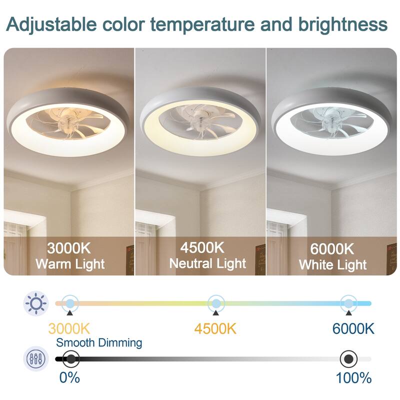 19" Bedroom Fan Light with Remote Control and Reversible DC Motor with LED Light