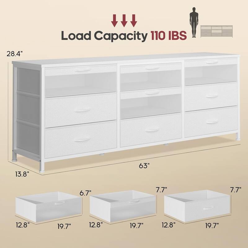 9-16 Drawer Dresser Fabric Storage Chests of Drawers Metal Frame