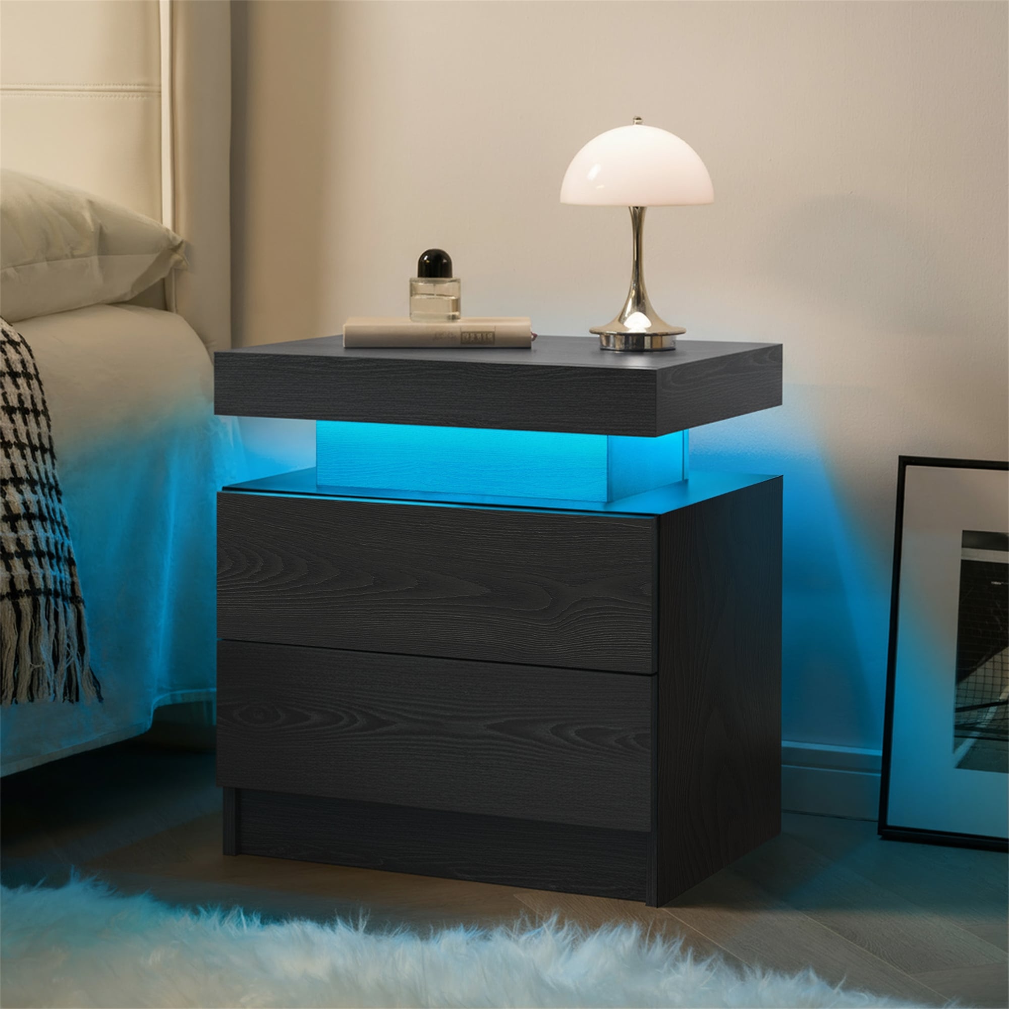 Modern 2-Drawer LED Nightstand with Built-in Lights
