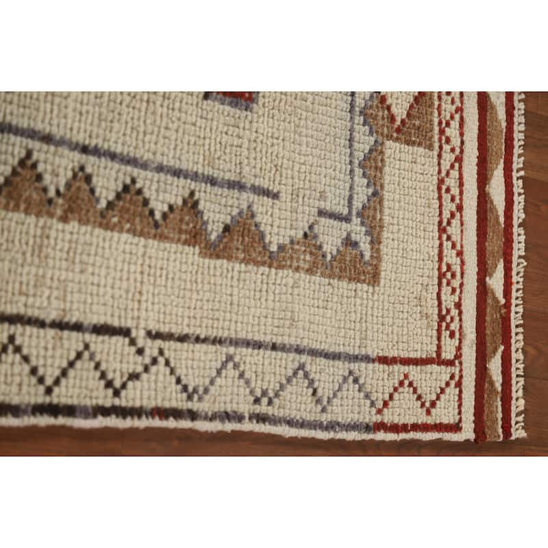 Natural Dye Anatolian Runner Rug Handmade Turkish Beige Wool Carpet - 3'4"x 10'6"