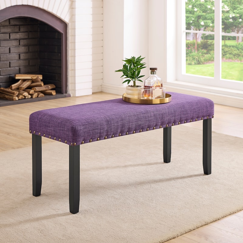 Roundhill Furniture Biony Fabric Dining Bench with Nailhead Trim - Purple