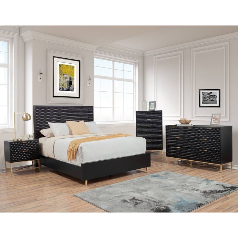 Origins by Alpine Black Pearl Wood 2-drawer Nightstand