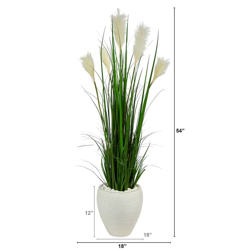 4.5' Wheat Plum Grass Artificial Plant in White Planter - 13"