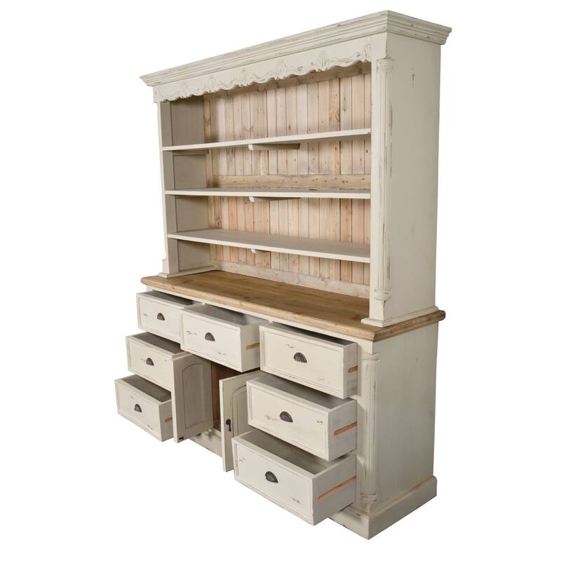Farmhouse Cote de Azur Hutch in White Chalk and Natural Finish