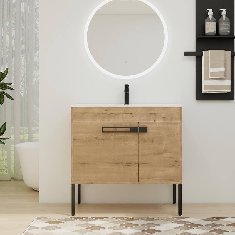ARTCHIRLY 24/30/36 Inch Bathroom Vanity with Sink, Floating or Freestanding Bathroom Vanity with Soft Close Door and Shelf - Imitative Oak - 36''W