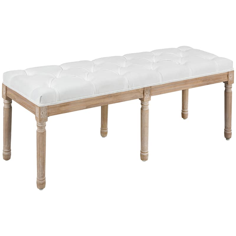 Cream White Upholstered Seat Decorative Bench with Button Tufting, Practical Hallway Bench Bedroom End of Bed Leisure Bench - Cream White