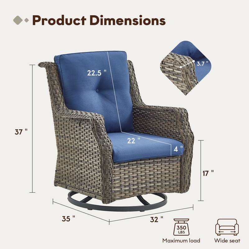 Gymojoy Wicker Swivel Glider Chair with Pro Olefin Cushions - 2-Piece