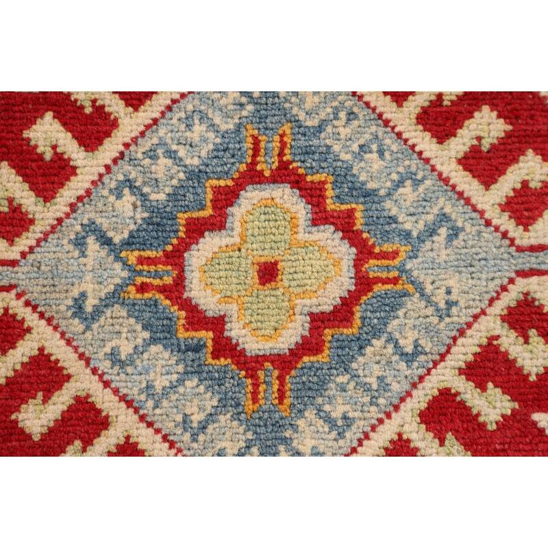 Traditional Kazak Accent Rug Hand-Knotted Geometric Wool Carpet - 2'10" x 4'2"