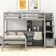 preview thumbnail 3 of 7, Gray Twin Pine Loft Bunk Bed with Storage Staircase, Desk, Shelves, Drawers