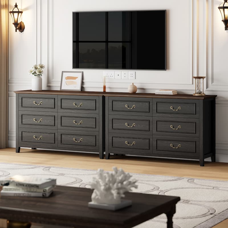 Farmhouse 6 Drawer Dresser for Bedroom, Vintage Dresser with Antique Handles