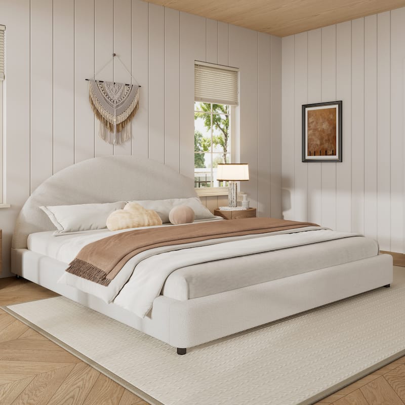 Christopher Knight Home - Luis Boucle Upholstered Bed Frame with Half-Round Headboard - White - King