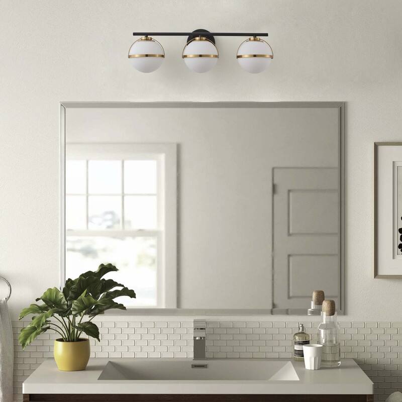 Aiwen Modern 3 Light Bathroom Vanity Light Matte Black Brushed Gold Opal Acid Etched Glass Globe Shades
