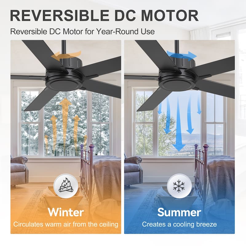 56-Inch Matte Black Ceiling Fan with Remote Control,DC Motor, 6-Speed Reversible Indoor Ceiling Fan with Dual-Finish Blades