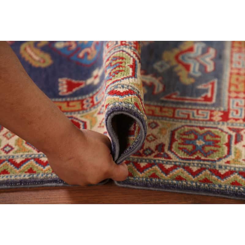 Navy Blue Kazak Area Rug Hand-Knotted Wool Carpet - 4'2" x 6'3"
