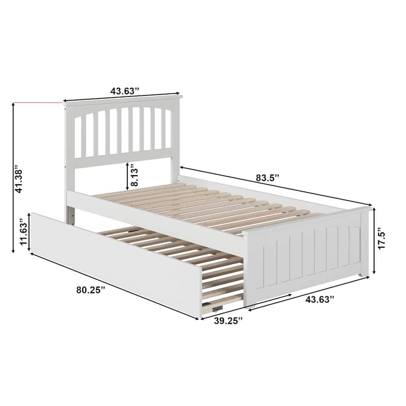 Mission Wood Platform Bed with Matching Footboard and Twin XL Trundle