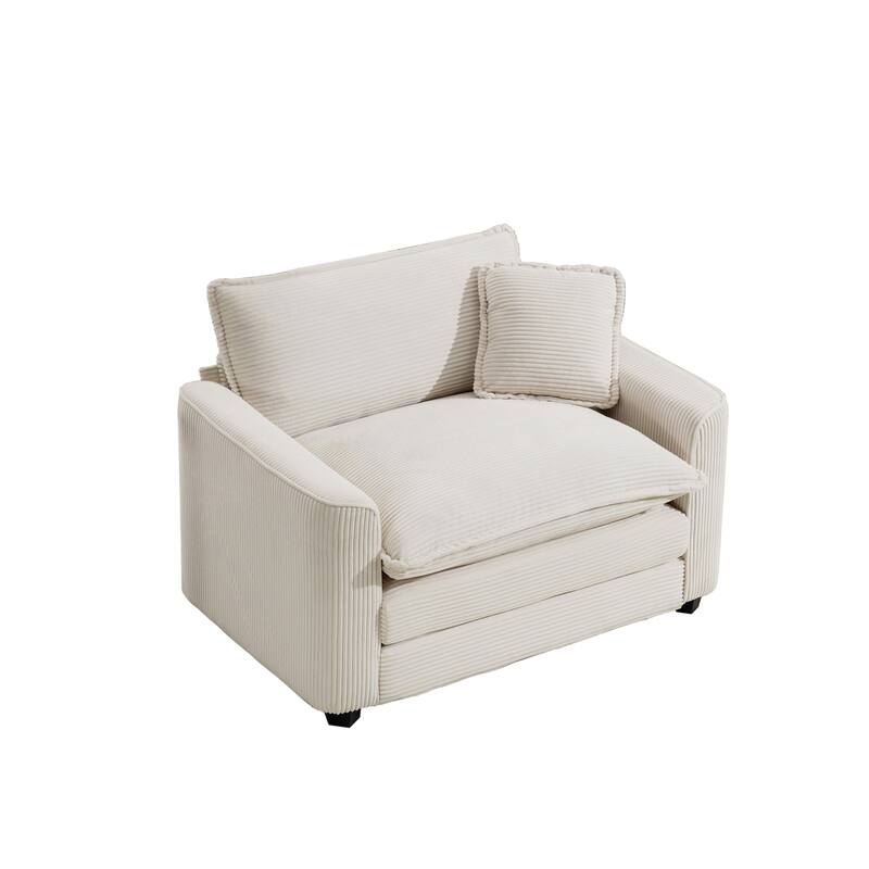 Corduroy Fabric Single Accent Sofa Chair with Pillow, Ergonomic Deep Seat Sofa for Livingroom