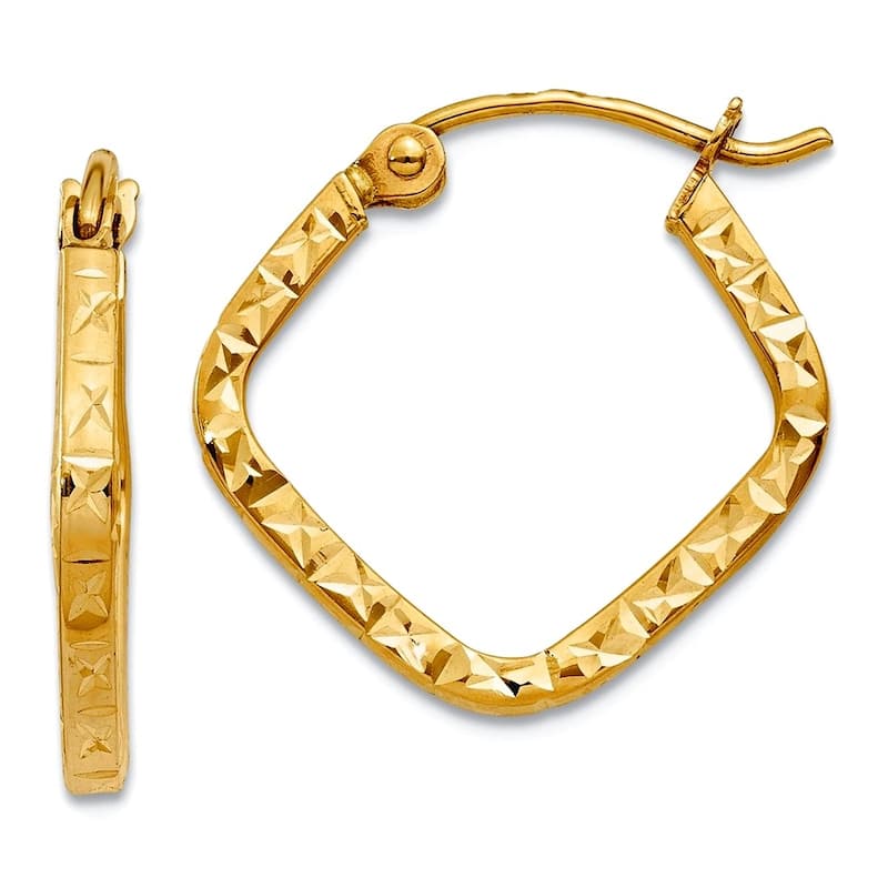 Curata 14k Yellow or White Gold Sparkle Cut 2x17mm Squared Hoop Earrings - Yellow Gold
