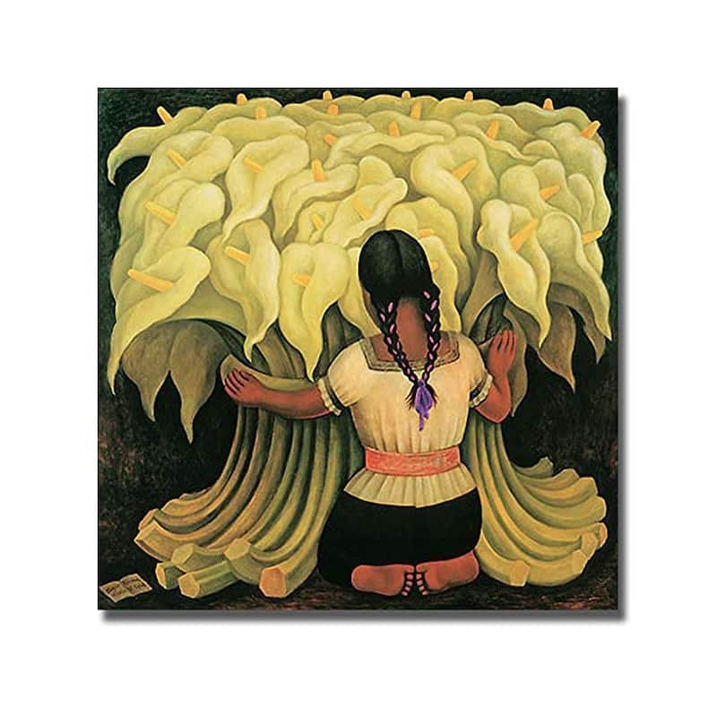 Girl With Lilies by Diego Rivera Stretched Canvas Giclee Art (27 in x 27 in)