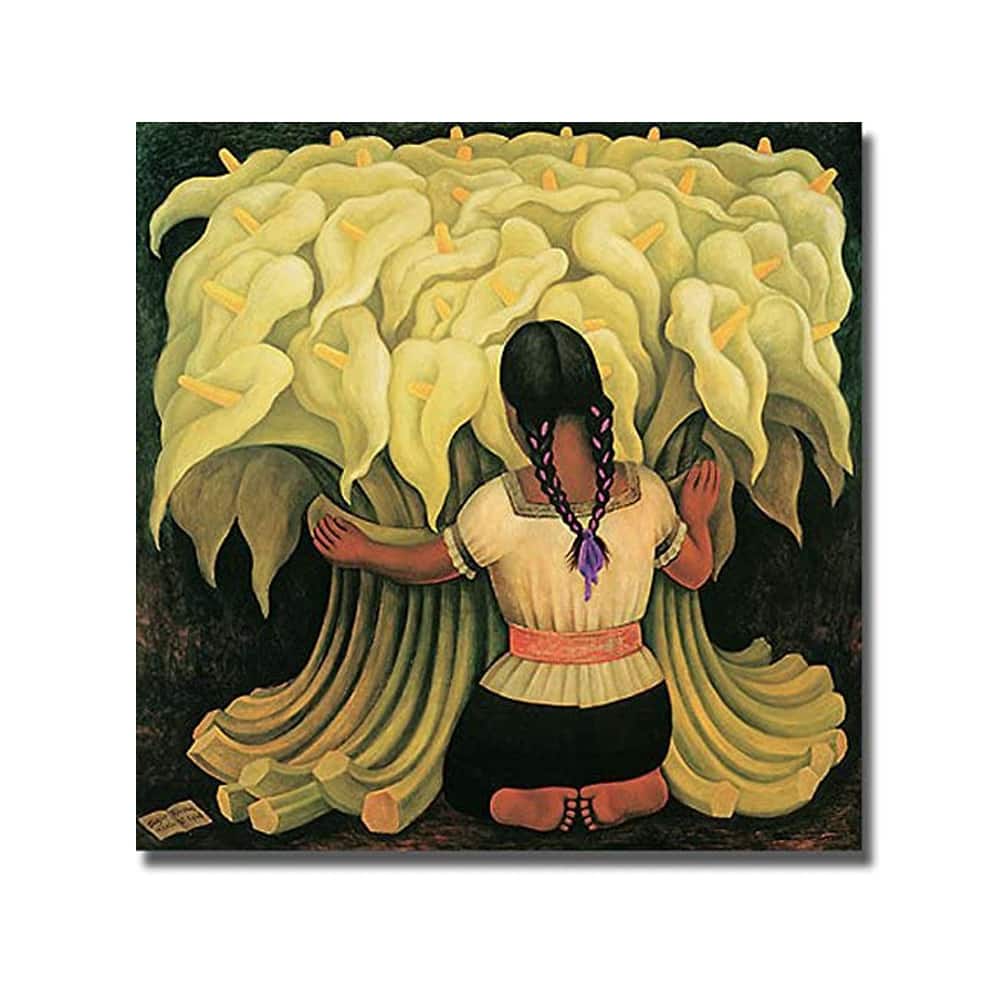 Girl With Lilies by Diego Rivera Stretched Canvas Giclee Art (27 in x 27 in)