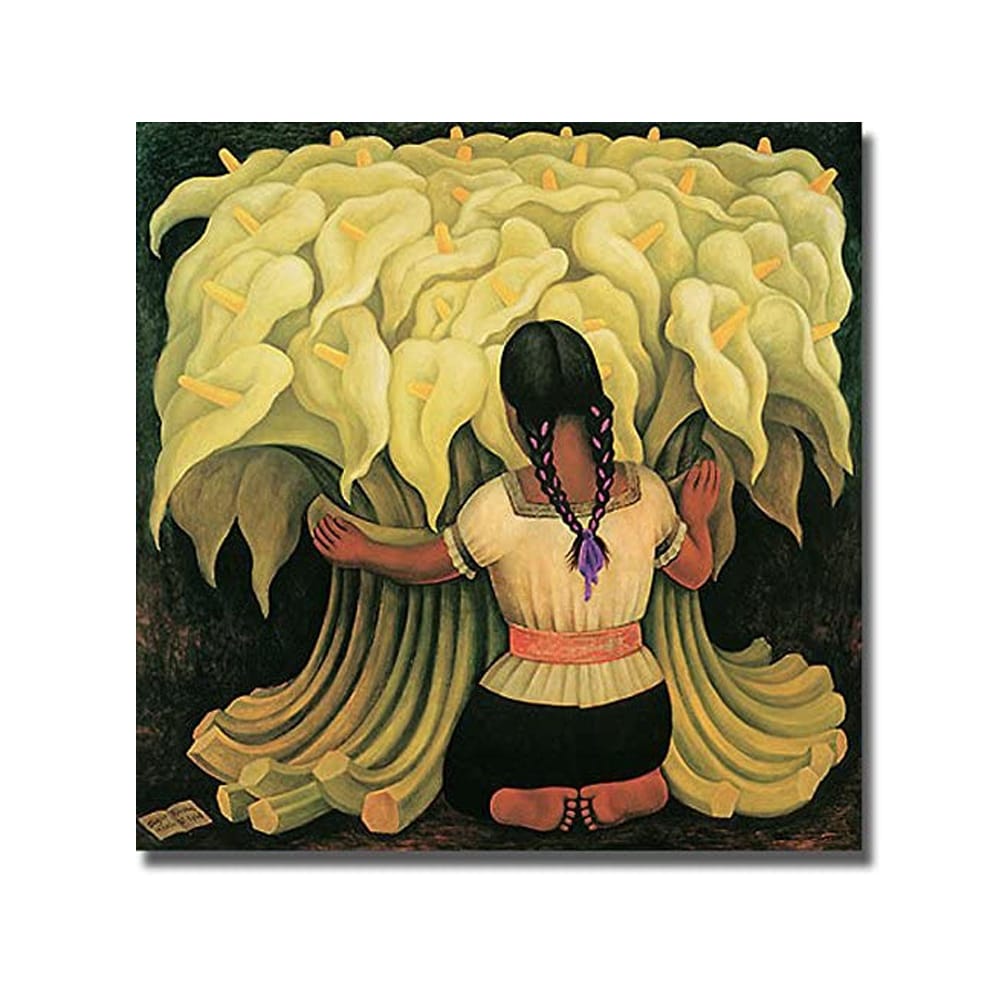 Girl With Lilies by Diego Rivera Stretched Canvas Giclee Art (27 in x 27 in)