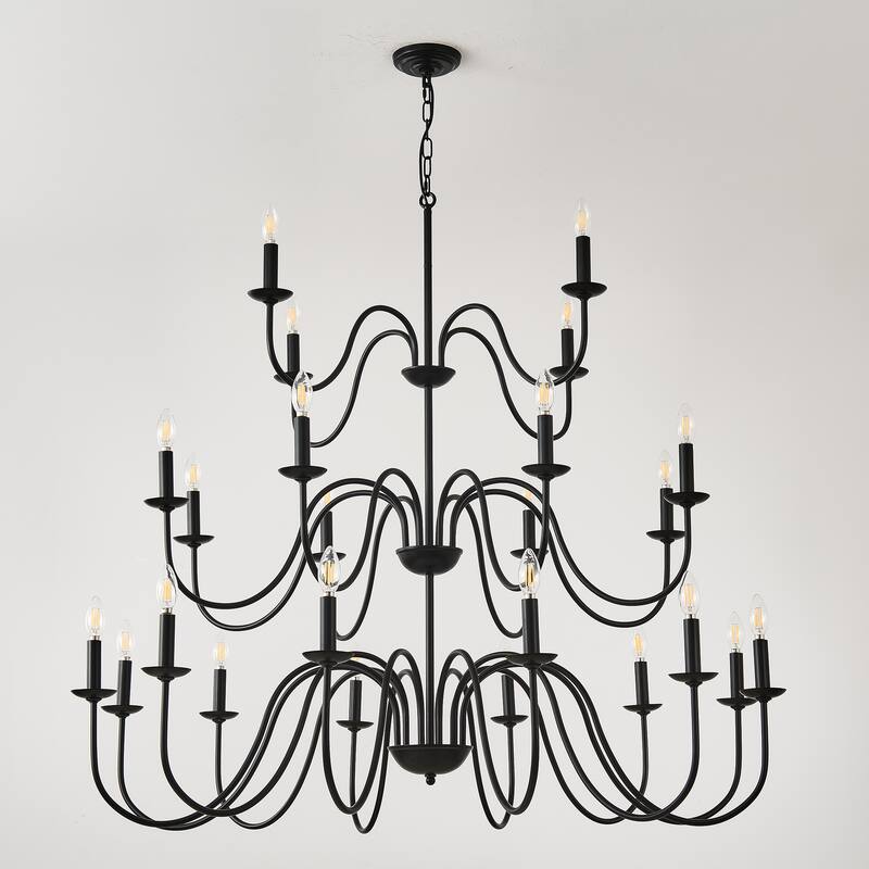 Farmhouse Chandelier, Black Metal Chandeliers Light Fixtures Industrial Adjustable Height-E12