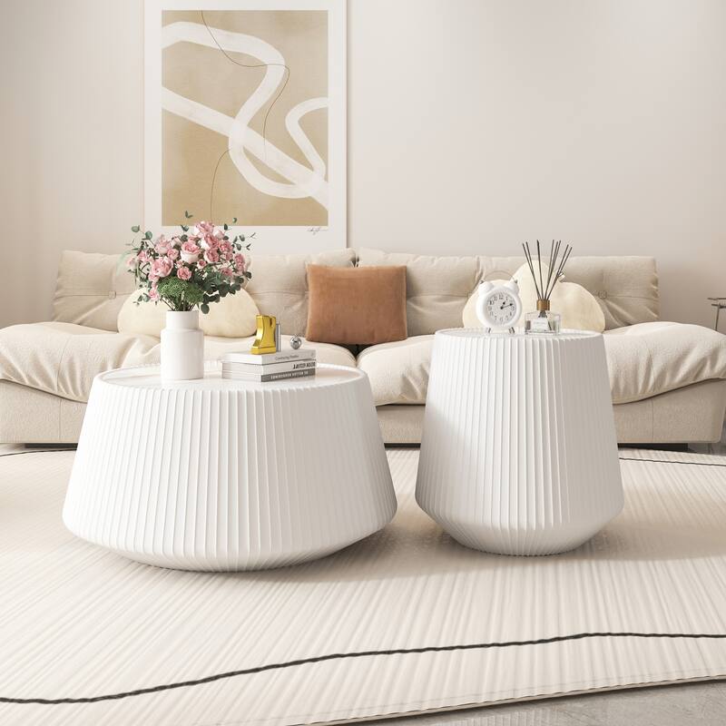 Cup Shape Light Sintered Stone Leather Coffee Table - Unique Grey Pattern