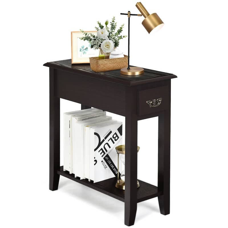 Space-Saving 2 Tier End Table with Drawer and Shelf for Living Room