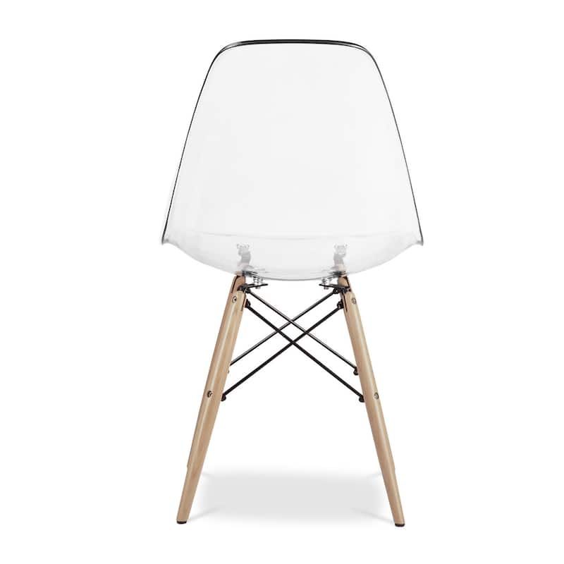 Clear Plastic and Wood Dining Chair with Natural Brown Legs - 21” x 18.50” x 32.50”