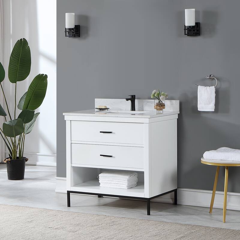 Altair Kesia Bathroom Vanity with White Composite Stone Top without Mirror