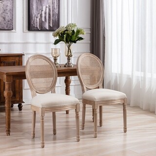 Solid Wood Frame Rattan Back Dining Chair, Set of 2