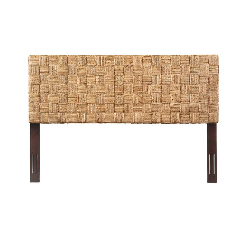 Woven Rattan Adjustable-Height Headboard with Solid Mahogany Frame