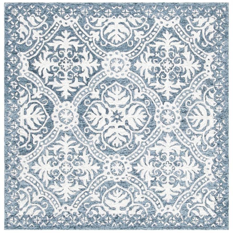 SAFAVIEH Handmade Micro-Loop Anamarija Wool Rug - 5' Square - Blue/Ivory