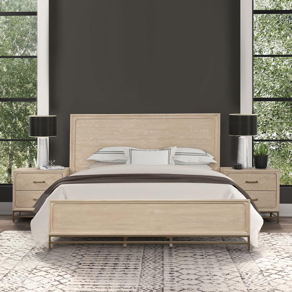 Furniture of America Drayden 3-Piece Light Oak Solid Wood King Panel Footboard Platform Bedroom Set