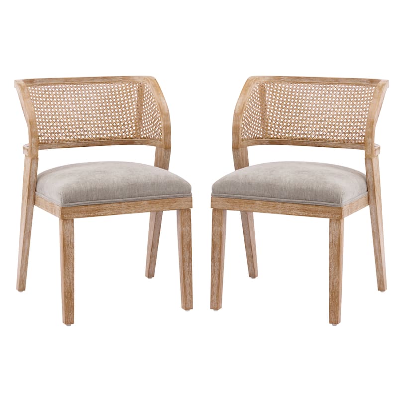 Christopher Knight Home - Upholstered Rattan Back Dining Chair with Curved Wood Frame & Cushioned Seat - 20.87"W