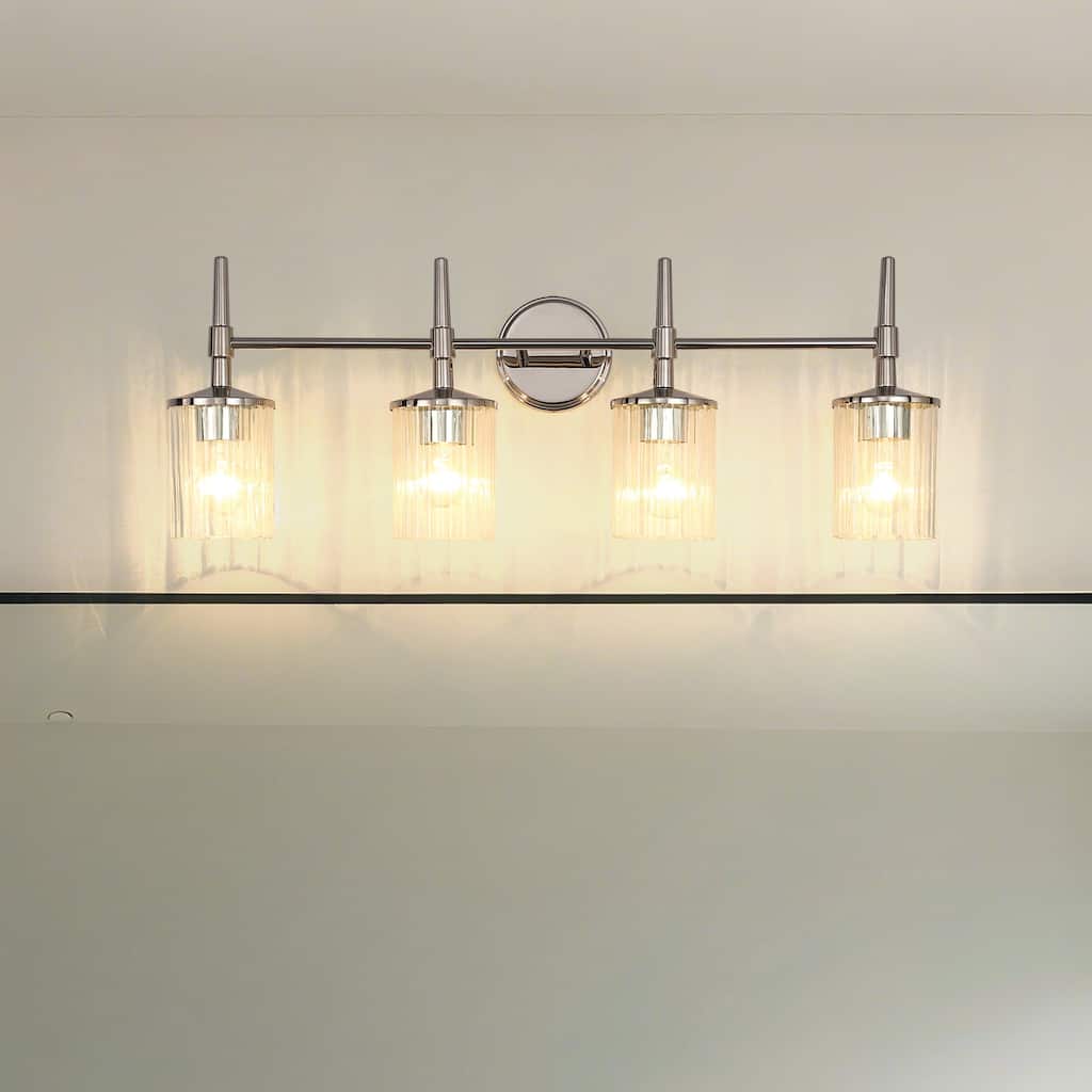 Thesis Andrea 32-inch 4-light Polished Nickel Vanity Light with Clear Ribbed Glass Shades
