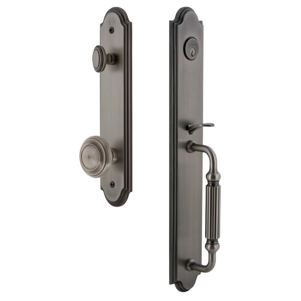 Grandeur ARCFGRCIR_ESET_238 Arc Solid Brass Rose Keyed Entry Single Cylinder Full Plate "F" Grip Handleset with Circulaire Knob
