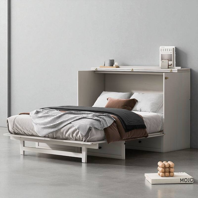 Space-Saving Full/Queen Murphy Bed with Headboard USB Charging Ports and Bottom Storage Drawers