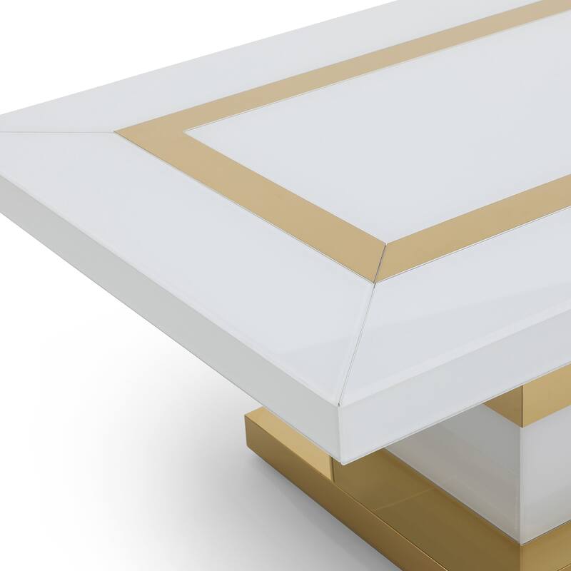 Decor 47.2 in. White and Gold Rectangle Glass Top Coffee Table