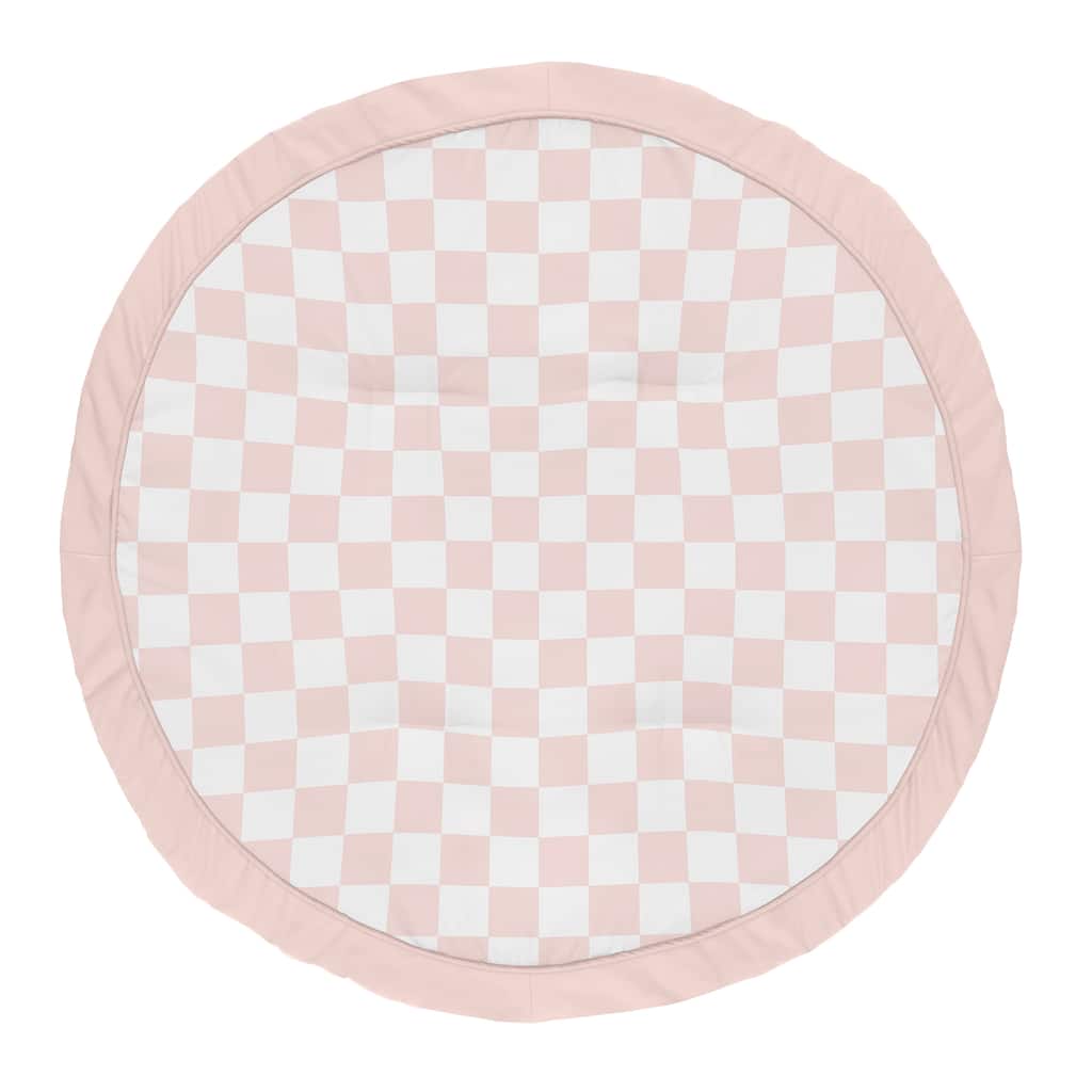Sweet Jojo Designs Pink Gingham Checkered Plaid Girl Baby Tummy Time Playmat - Vintage Classic Checkerboard Geometric Minimalist