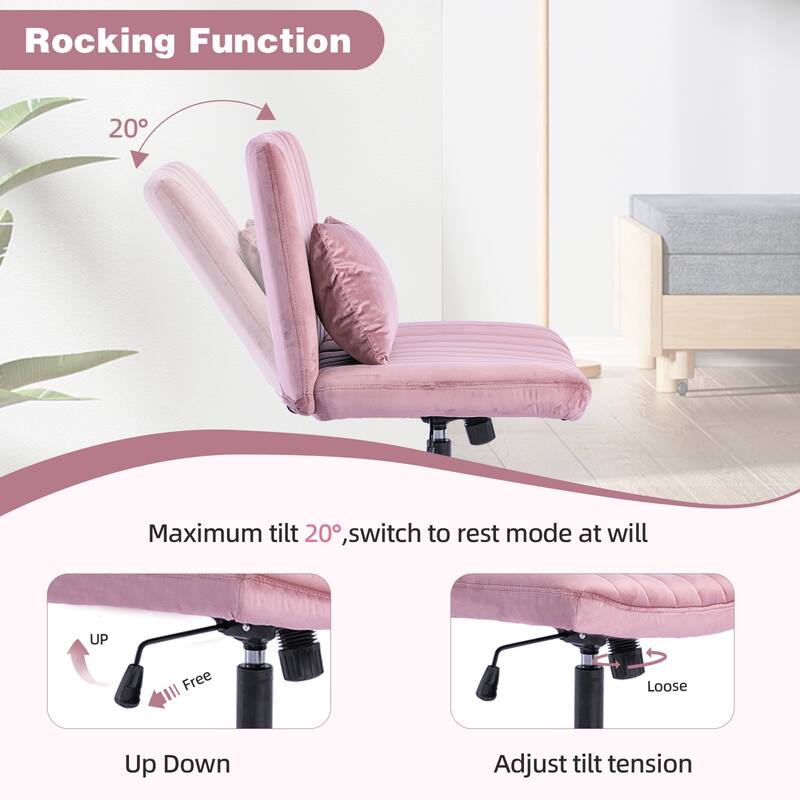 Velvet Criss Cross Armless Office Chair with Wheels - Versatile for Home Office, Meditation & Makeup