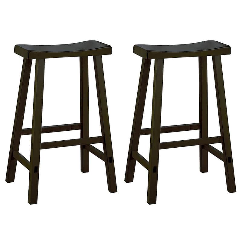 Wooden 29" Counter Height Stool with Saddle Seat, Black, Set Of 2