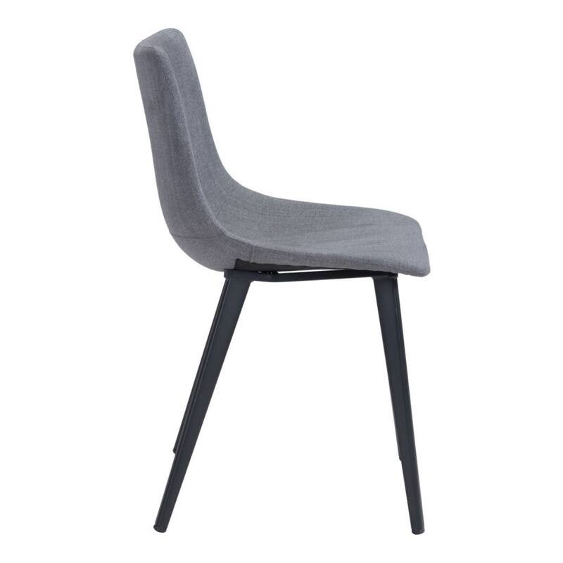 Set of 2 Modern Grey Dining Chairs with Upholstered Seat and Black Metal Legs for Living Room - 31.9”H x 18.5”W x 20.1”D
