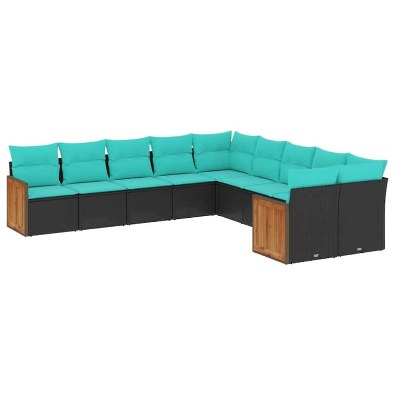 vidaXL 10 Piece Patio Sofa Set with Cushions Black Poly Rattan
